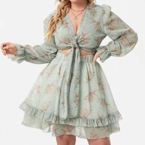 SHEIN Sage Floral Long Sleeve Dress